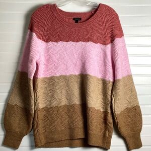 Talbots ribbed Cable knit  pullover pink& Tan Size Small oversized